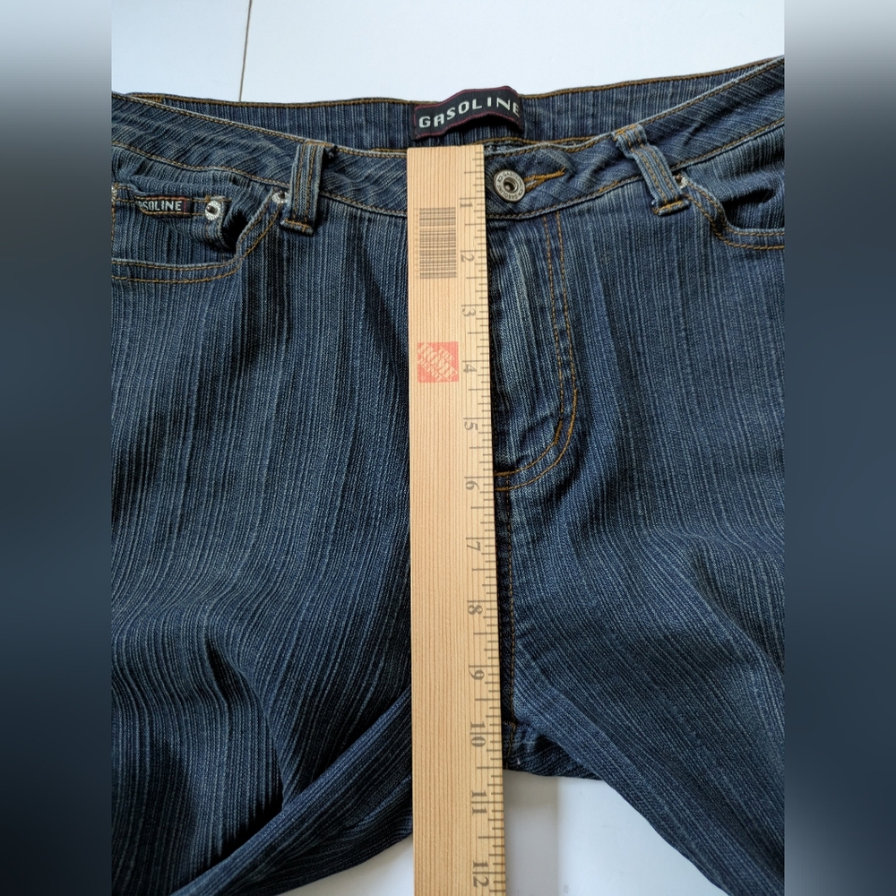 Gasoline Stretch Denim Jeans Mid-Rise Flare Pants Size 12 Bohemian Festival - Picture 9 of 15